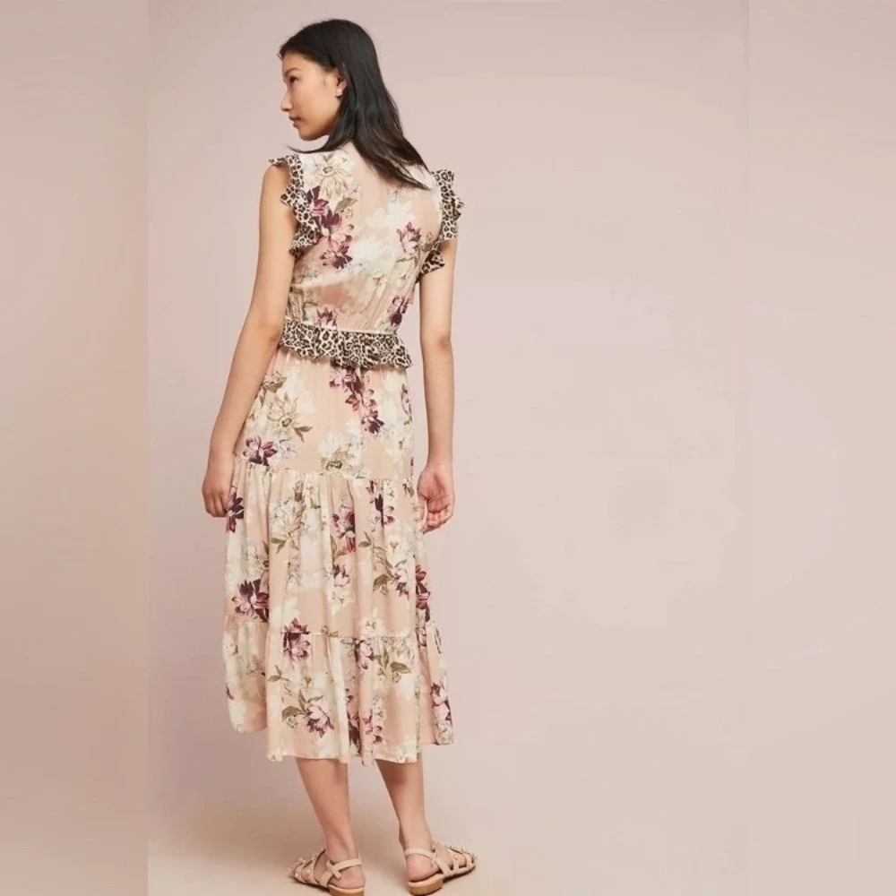 Anthropologie Kachel Sedona Sunrise‎ Silk Maxi Dress size 4 floral animal print